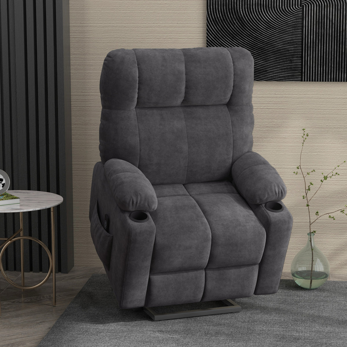 Lift-assist recliner, reclining function, incl. remote control, 144 cm x 91 cm x 88 cm, dark grey (2)