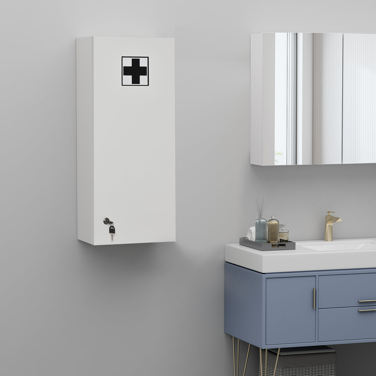Medicine Cabinet Drug Cabinet Wall Cabinet Hanging Cabinet with Adjustable Shelf First Aid Cross Lockable for (2)