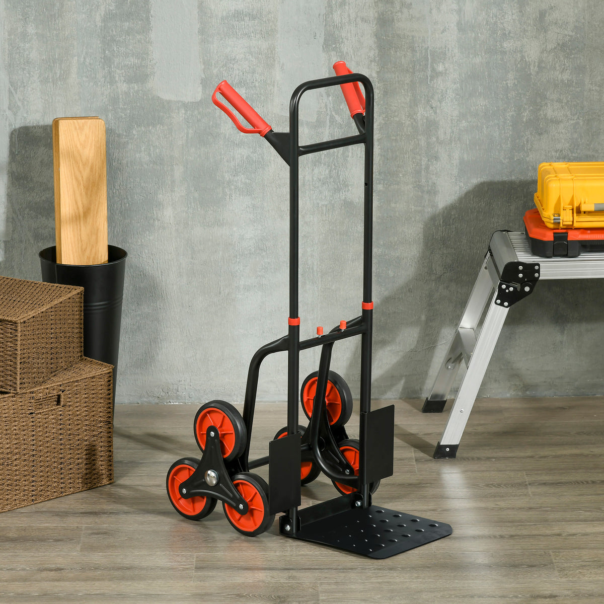 Stair-climbing hand truck, foldable transport trolley with steel frame, max. 120kg, 105.5 cm, transport cart for (2)