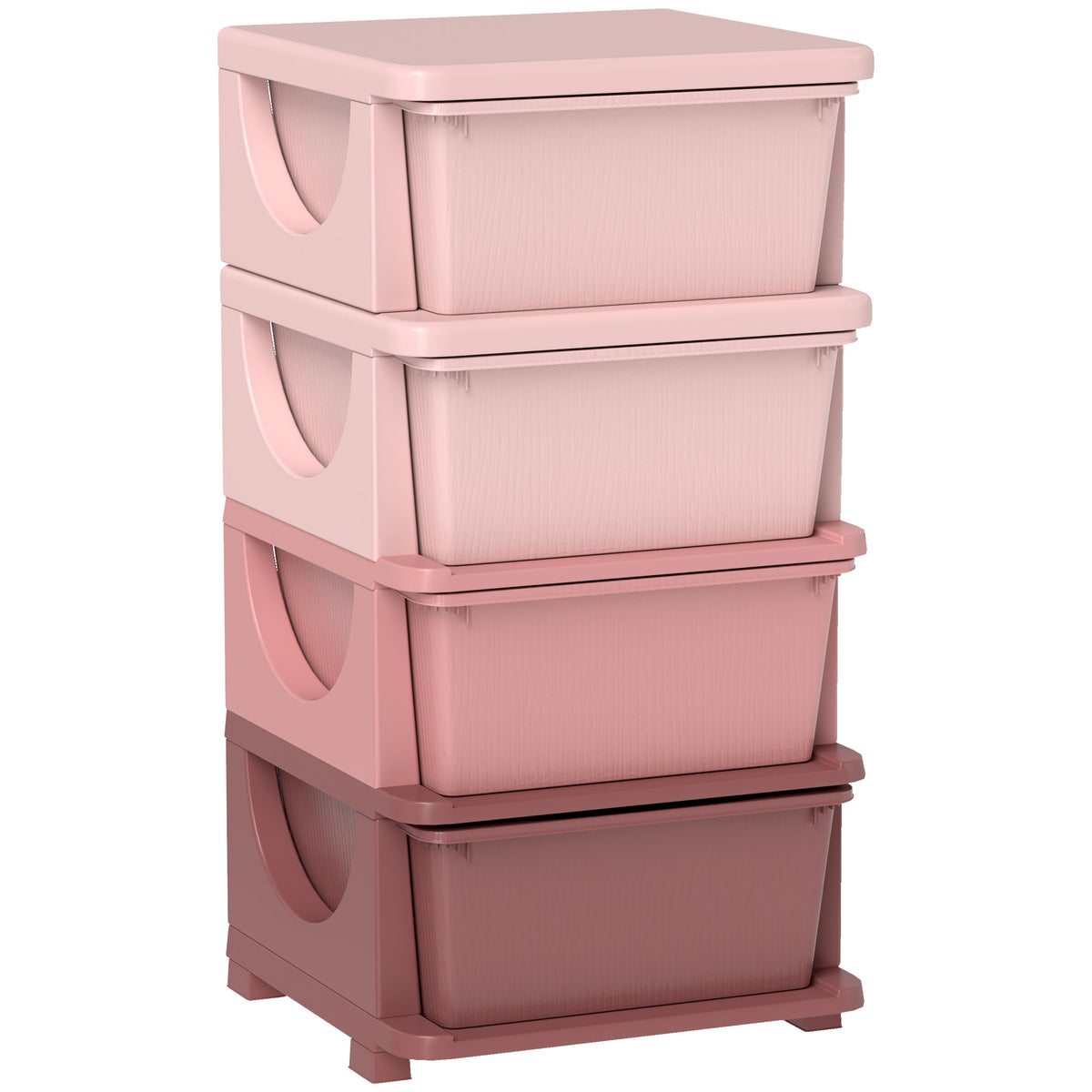 Storage boxes for children, 4 drawers, rounded edges, elevated design, 37x37x76 cm, pink