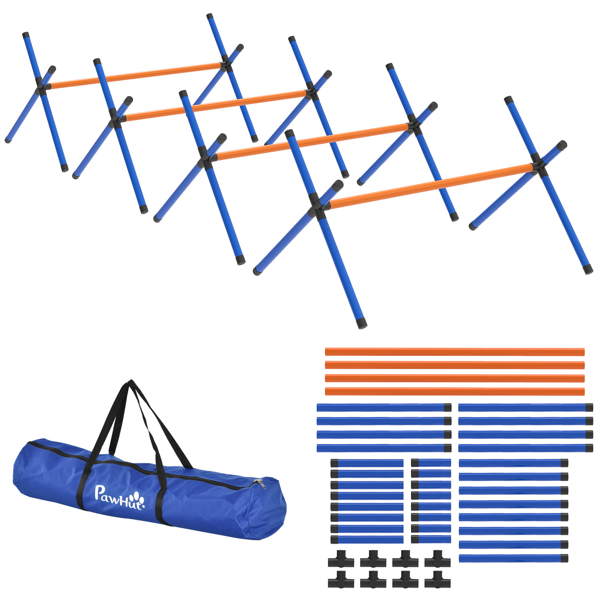 Dog Agility Set, 4-Piece Agility Equipment with Hurdles, Height-Adjustable Training Set with Carrying Bag for