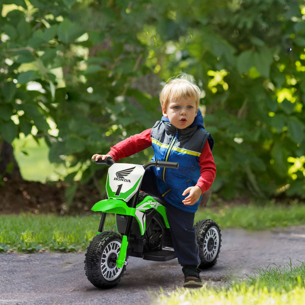 Electric Honda motorcycle for children, 3 km/h, sound effects, for 18-36 months, green (2)