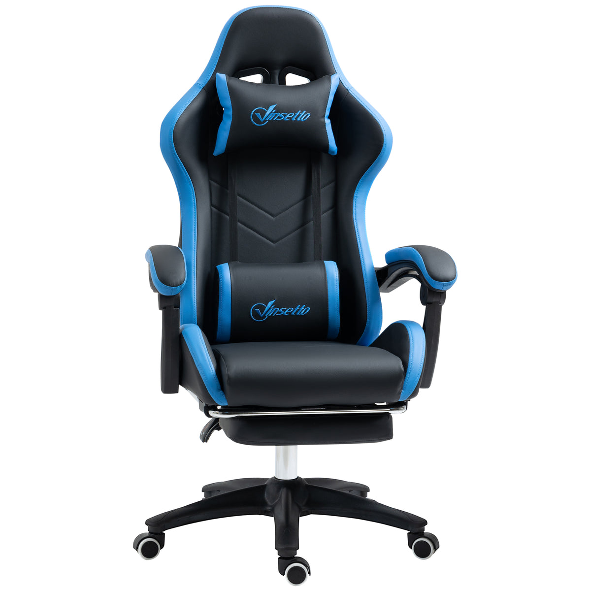 Office chair, gaming chair, 1 headrest, 1 lumbar support, blue + black