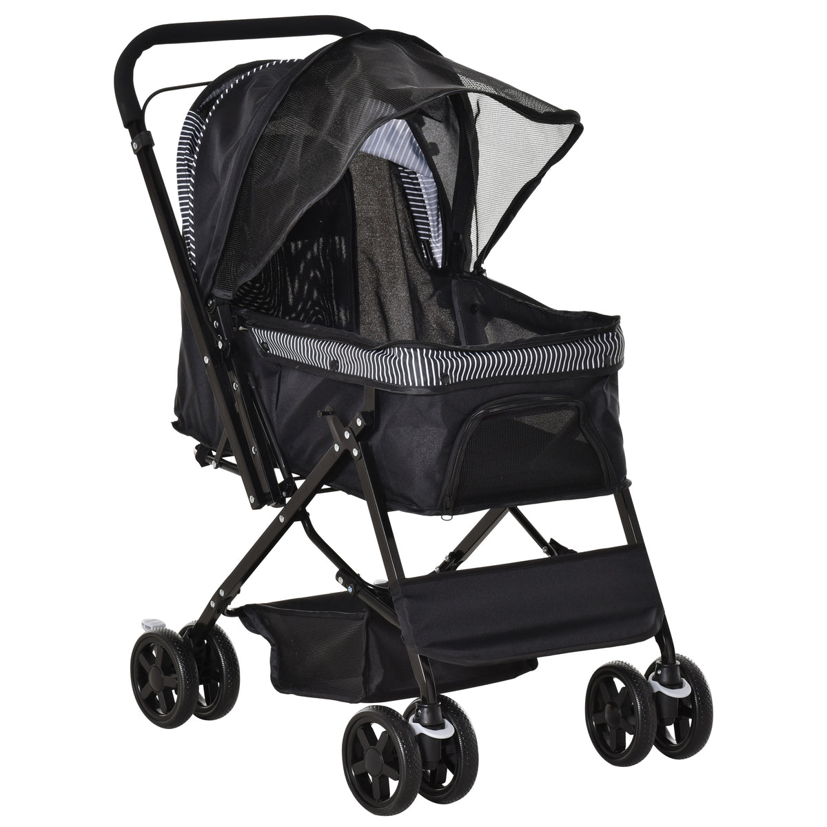 Dog stroller, foldable, 1 basket, 2 brakes, incl. safety leash, black