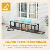 Cat tunnel, wooden cat toy with 3 doors, expandable play tunnel for cats up to 10 kg, 151.5 x 38.5 cm grey (7)