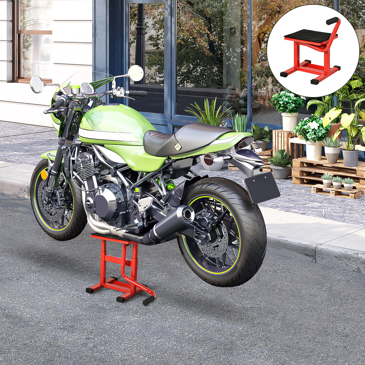 Motorcycle jack 150 kg capacity, motorcycle lift platform 275/395 mm height-adjustable for garages & outdoor (2)