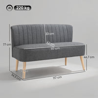 2-seater sofa, linen-look upholstered sofa, wooden frame, for living room bedroom, 117 cm, gray (3)
