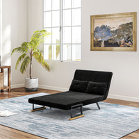 Sofa bed, 2-seater sofa, velvet sofa, sleep function, incl. 2 cushions, velvet look, black (9)