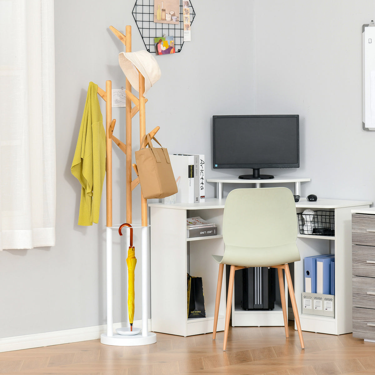 Coat rack, clothes stand with 12 hooks and umbrella stand, tree-shaped coat rack, modern jacket stand for (2)