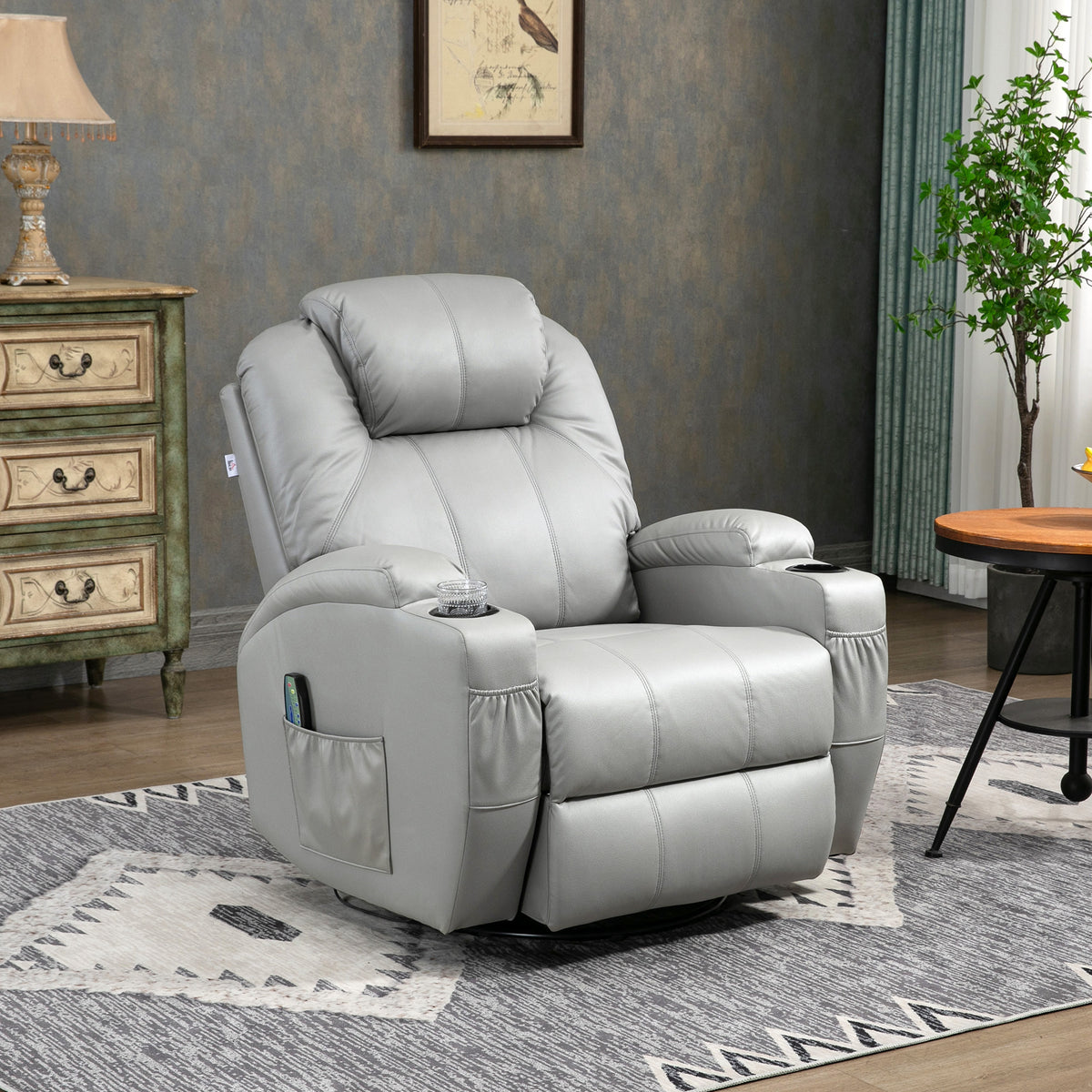 Massage chair with footrest, 8 vibration points, 5 modes, incl. remote control, light grey (2)