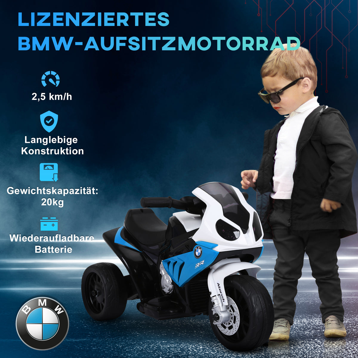 Kids' Electric Motorcycle BMW S1000RR 6V Electric Motorbike with Headlights, Music, 2.5 km/h for Children 18-36 (5)