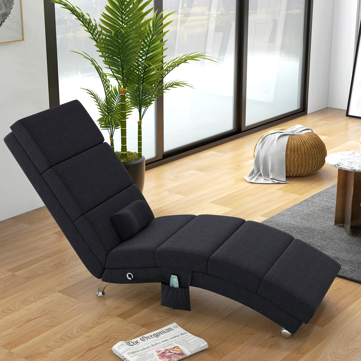 Massage chair, recliner, lounge chair with 8 vibration points, 5 modes, 56 x 168 x 84 cm, black (2)