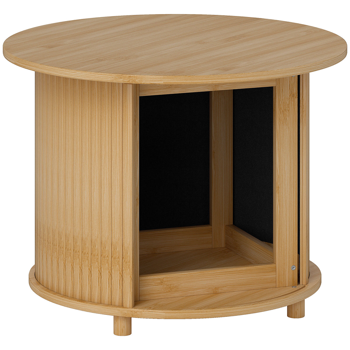 Side table, round, with storage space, sliding door, bamboo, Ø60 x 45 cm, load capacity up to 20 kg