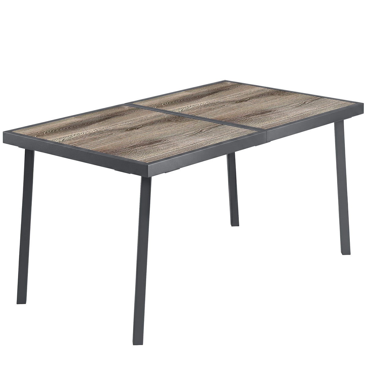 Outdoor table for 6 people, wood look, metal frame, weatherproof, 145 x 85 x 72 cm, grey