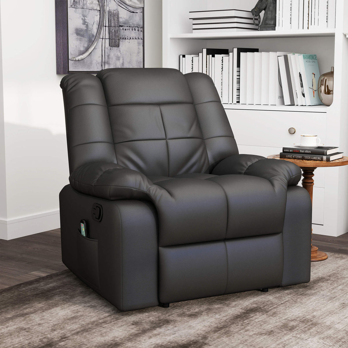 Massage chair, recliner, 8 vibration points, reclining function, faux leather, black, 94x99x99cm (2)