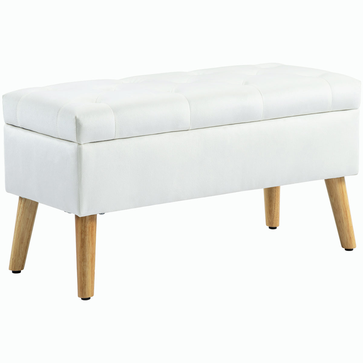 Upholstered bench with storage, velvet-look fabric cover, wooden legs, for living room, bedroom, hallway, 80 x