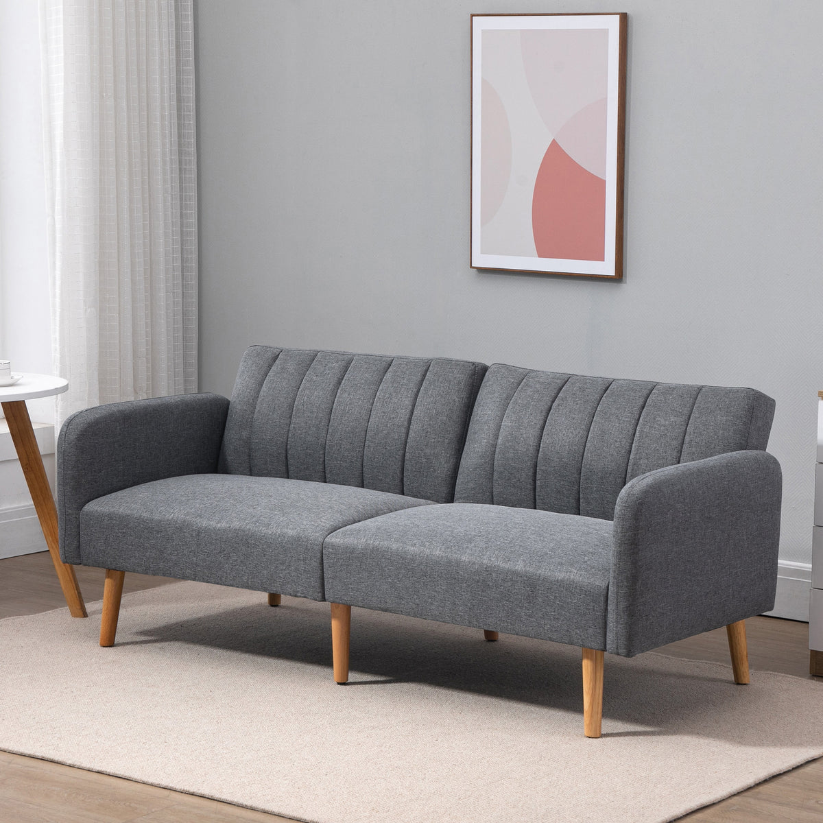 Sofa bed, 2-seater fabric sofa, sofa with sleeping function, linen-look polyester, rubberwood, 173 x 75 x 73 cm (2)