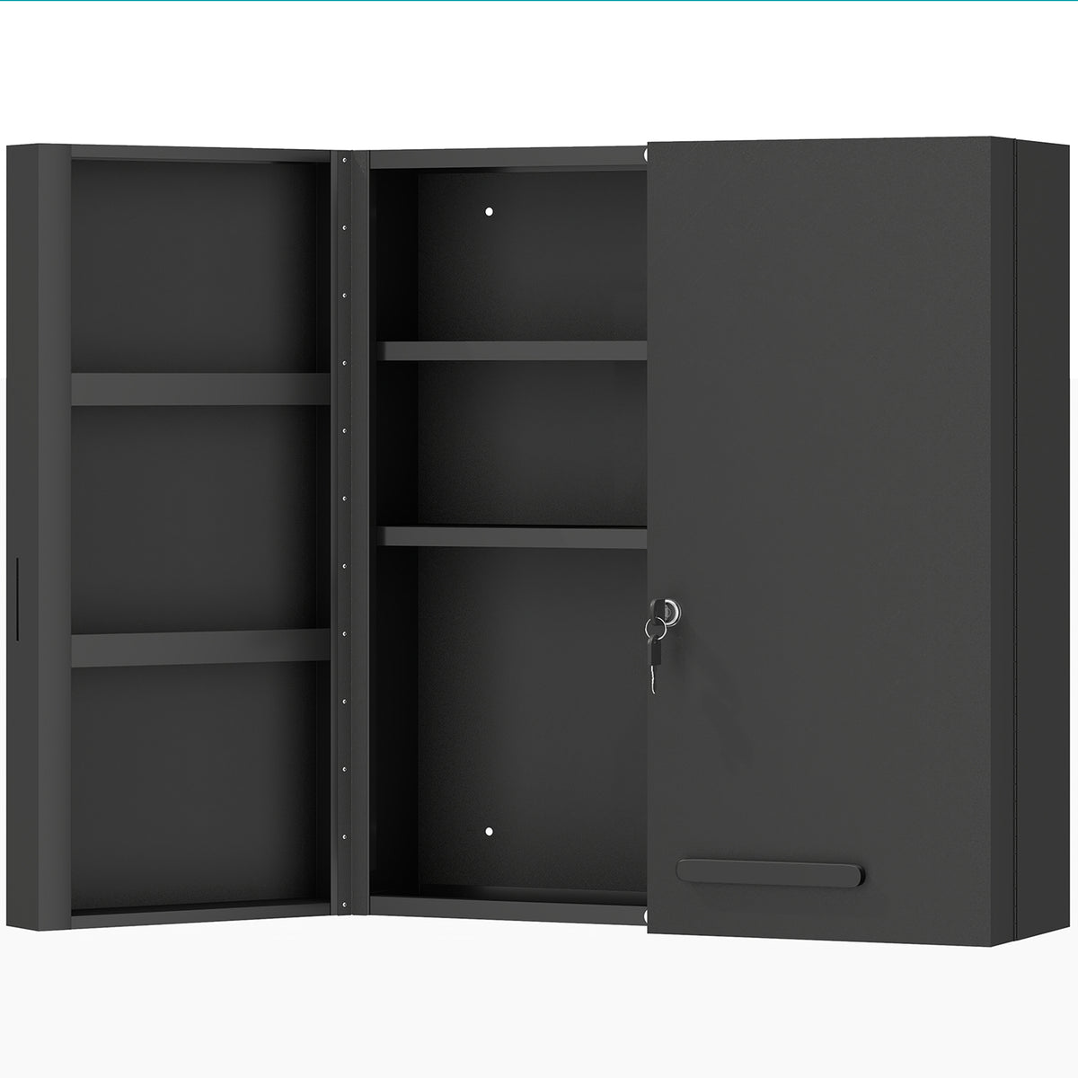 Medicine cabinet, lockable medication cabinet with 2 doors and 6 shelves, black