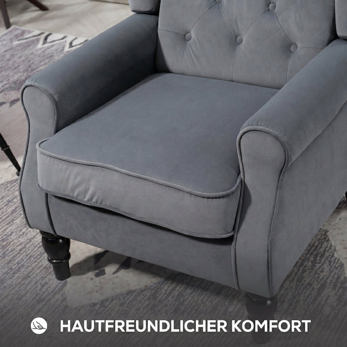 Wingback chair, reclining chair, armchair, vintage design, button tufting, turned legs, 74 cm x 86 cm x 102 cm (6)