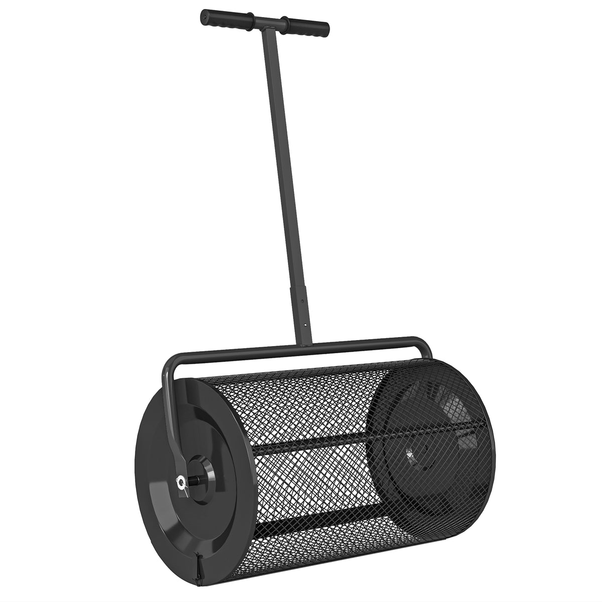 Compost Spreader 75L 61x40cm Fertilizer Spreader Lawn Garden with T-Handle Mesh Basket Metal Black
