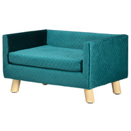 Velvet dog sofa, dog bed, dog couch with backrest, wooden legs, cushion, up to 8 kg, 64 x 45 x 36 cm, blue