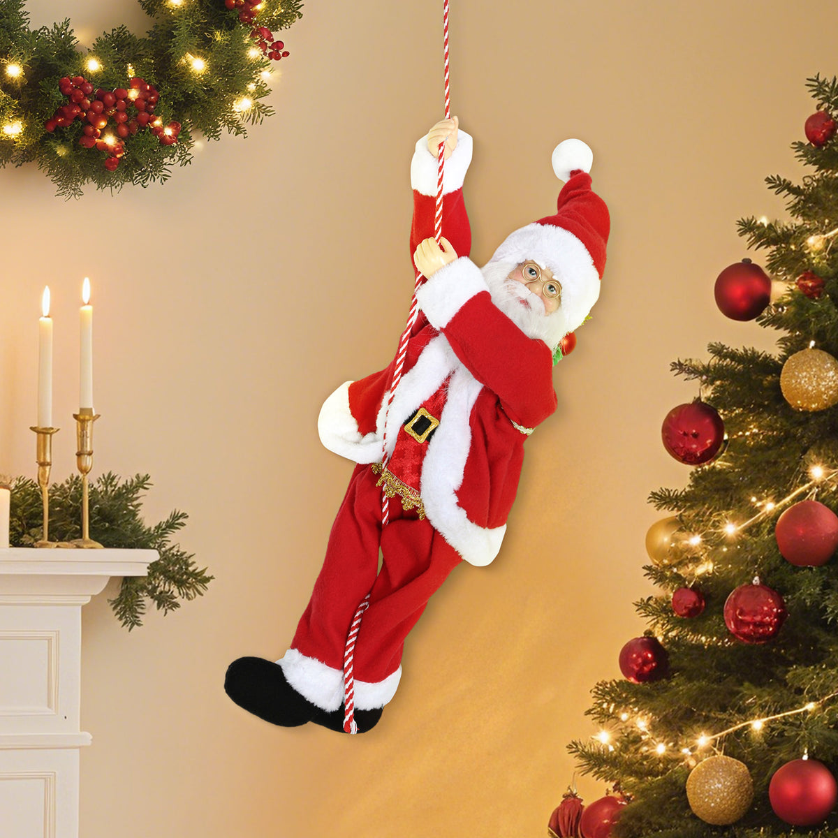 Santa Claus 60 cm Singing and Climbing Santa with Gift Rope Sound Function Indoor, Red (2)
