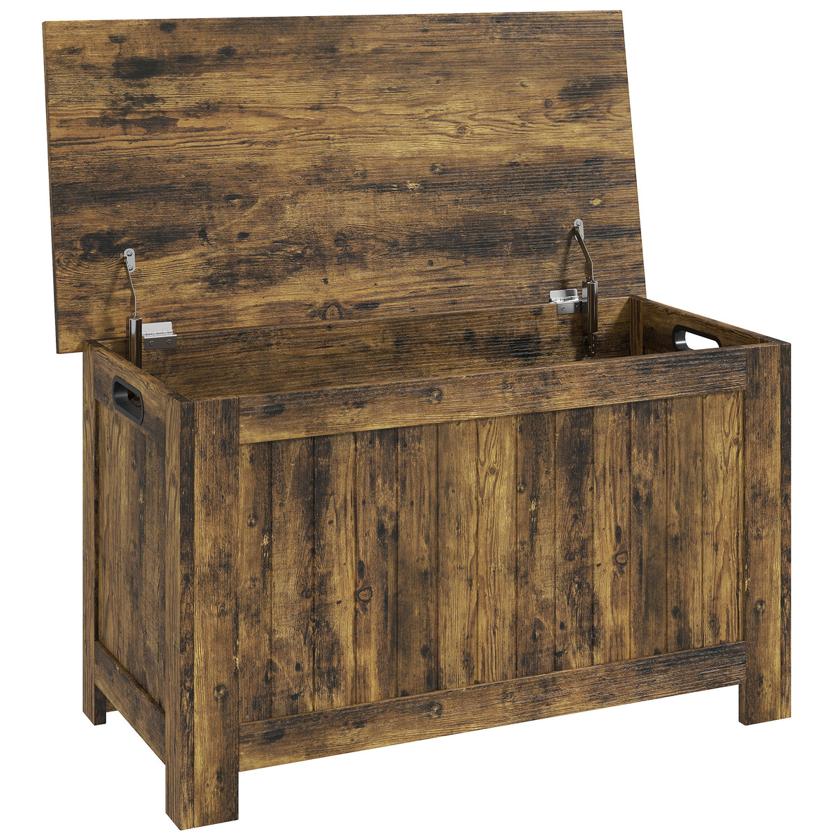 Storage chest with hinged lid, toy box with safety hinges, rustic brown