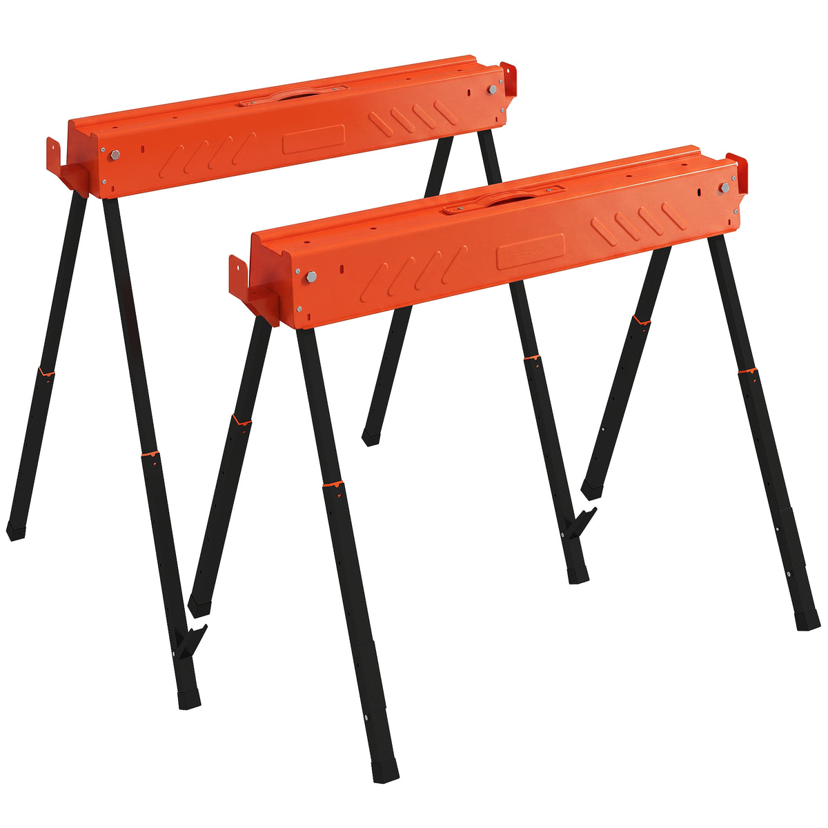 Sawhorse twin pack, foldable workbench sawhorses with height-adjustable legs, 2x4 support, carrying handle
