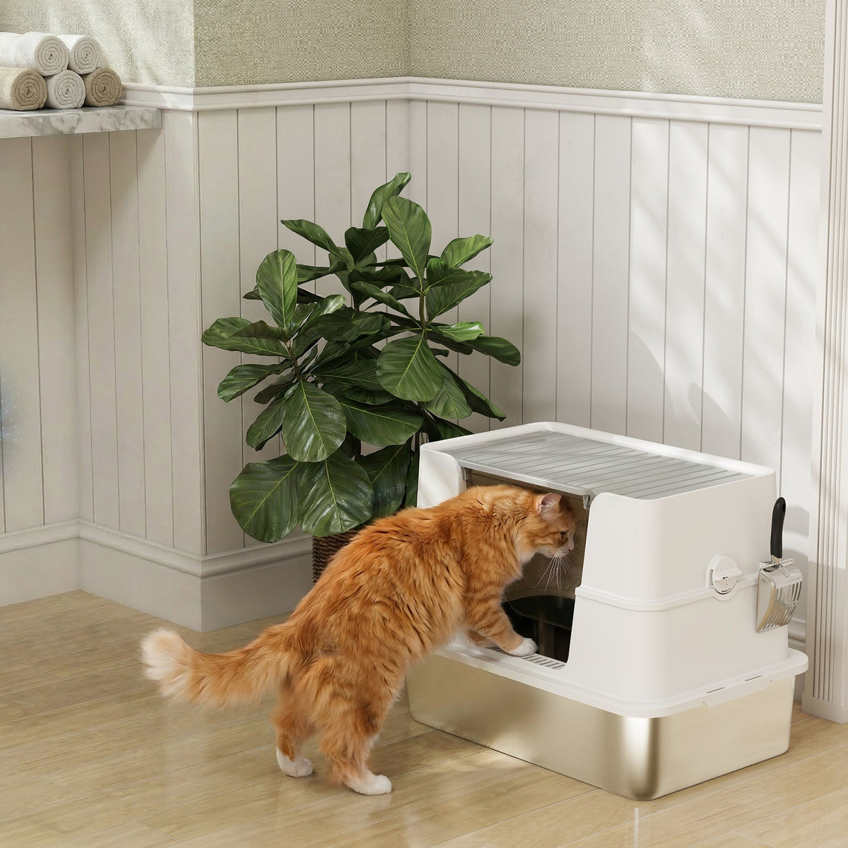 Cat litter box, stainless steel, XL interior, with scoop, light gray (2)