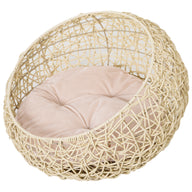 Rattan cat cave cat bed cat house with cushion cat tent pet house for cats dogs beige Ø56 x 35 cm