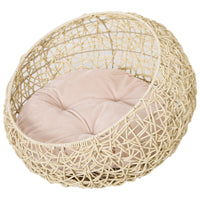 Rattan cat cave cat bed cat house with cushion cat tent pet house for cats dogs beige Ø56 x 35 cm