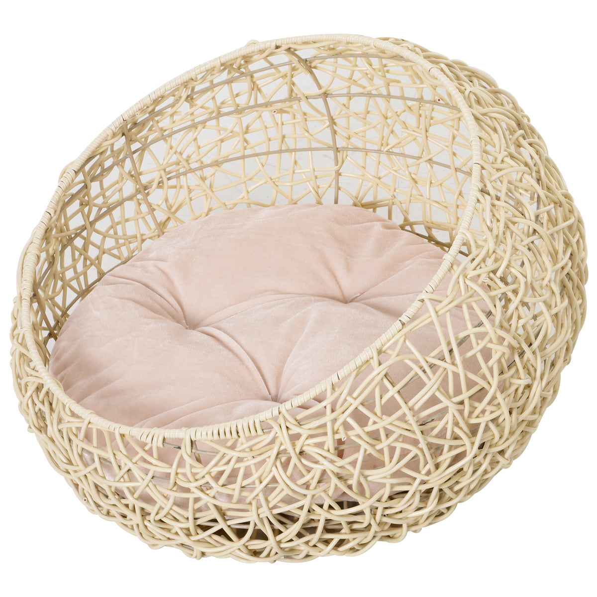 Rattan cat cave cat bed cat house with cushion cat tent pet house for cats dogs beige Ø56 x 35 cm
