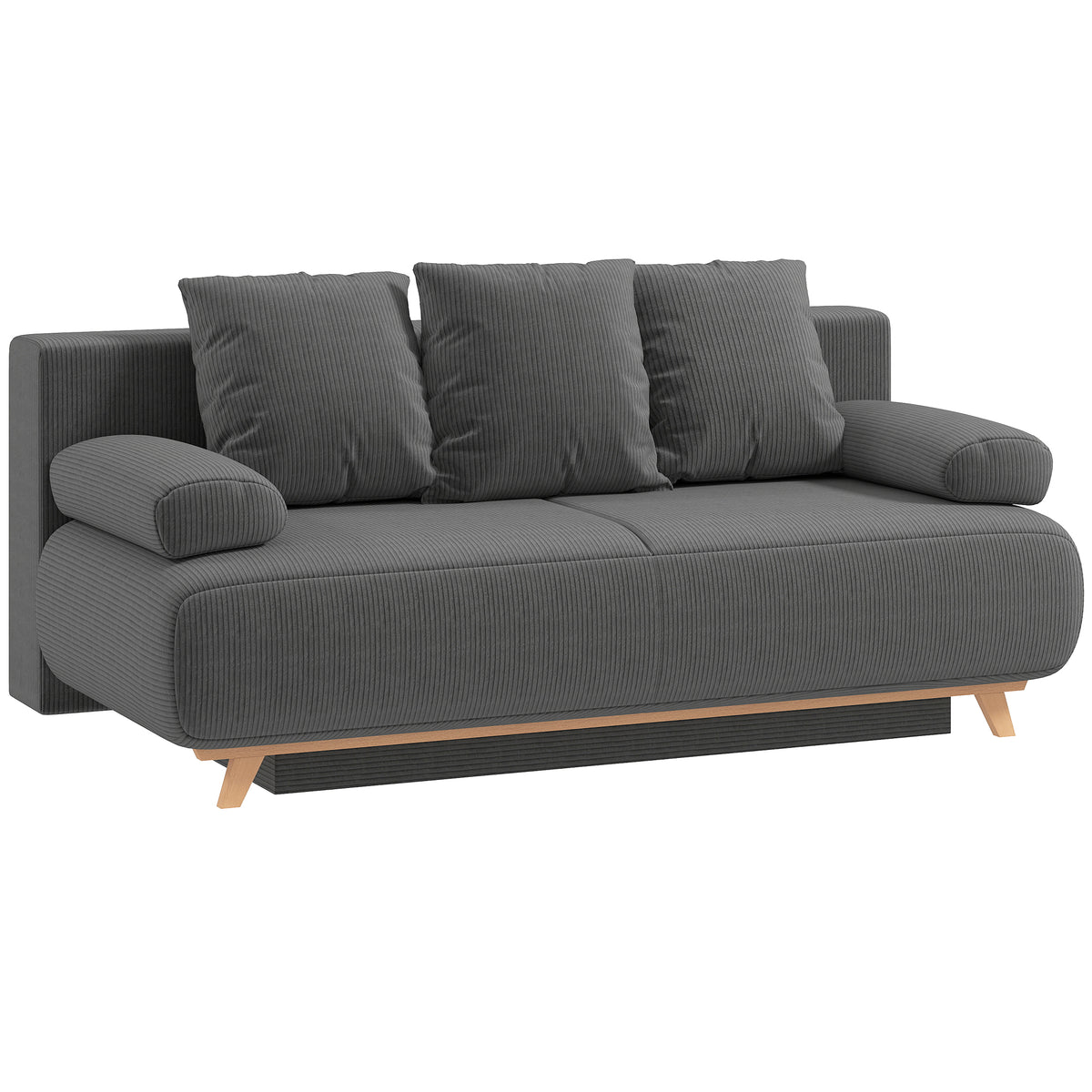 Sofa bed with adjustable backrest, bed function, hidden storage space and corduroy cover, grey