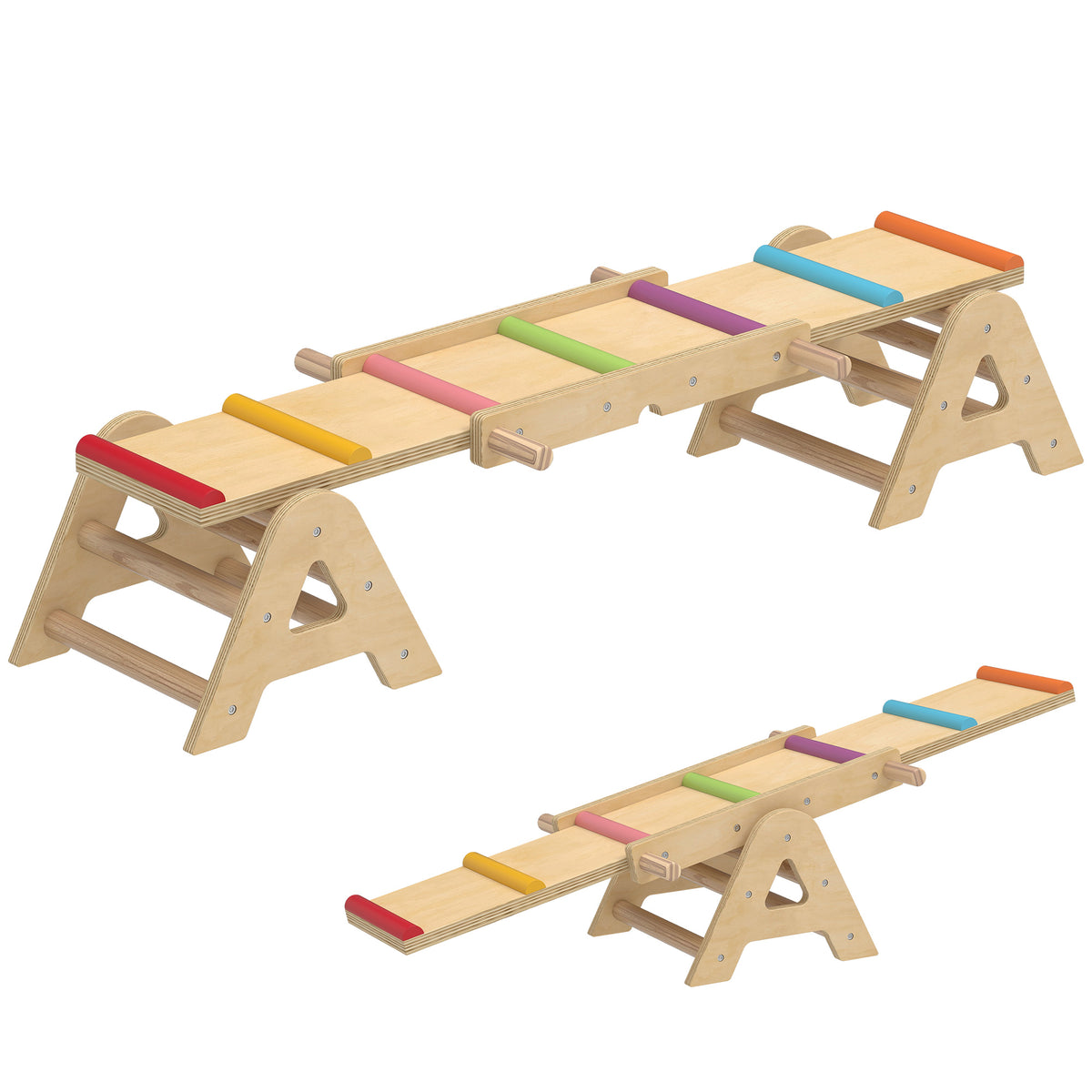2-in-1 Kids' Balance Seesaw, Wooden Balance Beam, Seesaw Rocker for Garden, Balance Board 133 x 38 x 24 cm