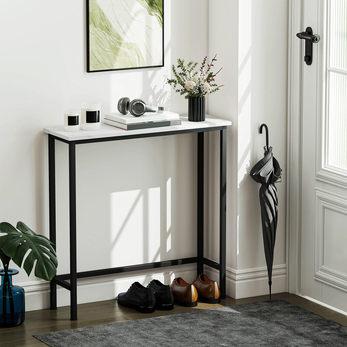 Console Table Hallway Table with Adjustable Foot Pads, Anti-Tip Kit 75 x 24 x 76 cm for Small Spaces Black (2)