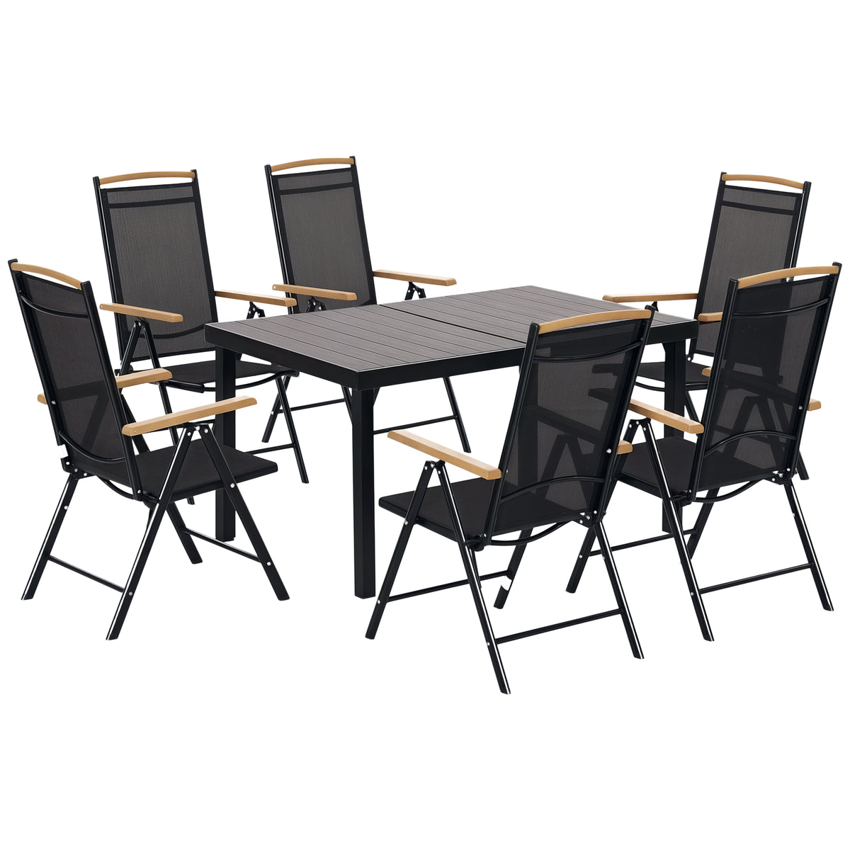 Foldable seating set for 6 people, 1 table + 6 chairs, garden furniture set, seating group, aluminium mesh