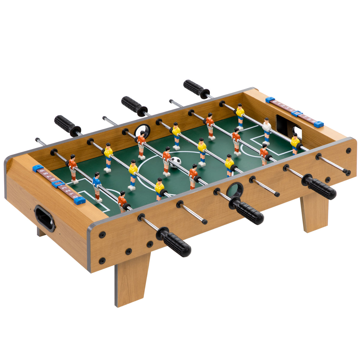 Foosball set, foosball table, compact wood structure, 2 balls, scoreboards, brown