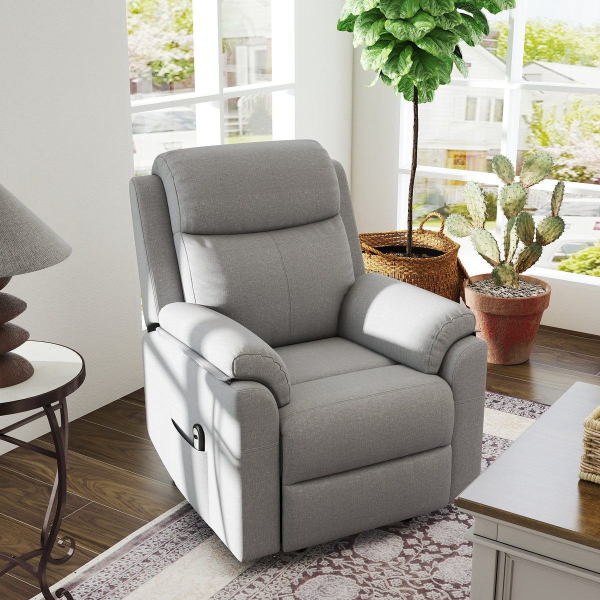 Recliner with lift-assist, electric, reclining function, remote control, pocket spring core, up to 120 kg, grey (2)