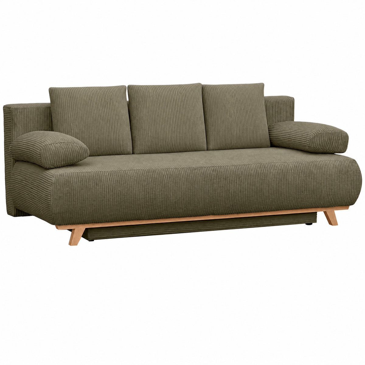 Sofa bed with adjustable backrest, bed function, hidden storage space and corduroy cover, dark green