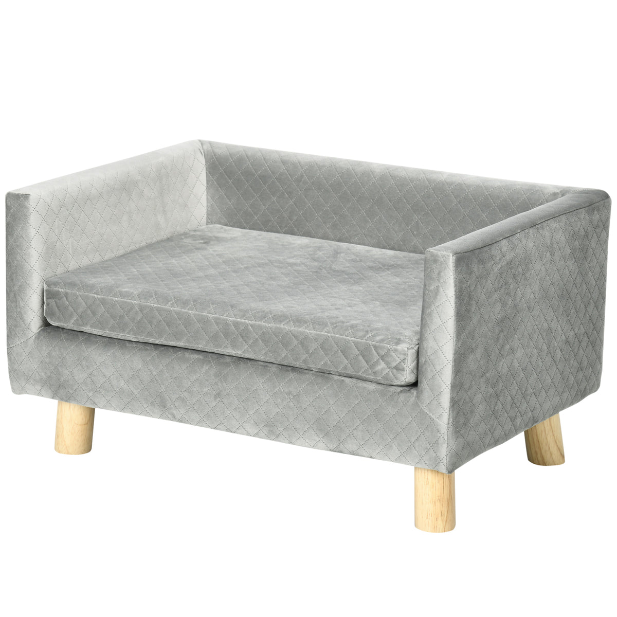 Dog sofa with wooden legs, dog bed, pet sofa, dog mat for small dogs up to 8 kg, velvet touch, grey, 64 x 45 x