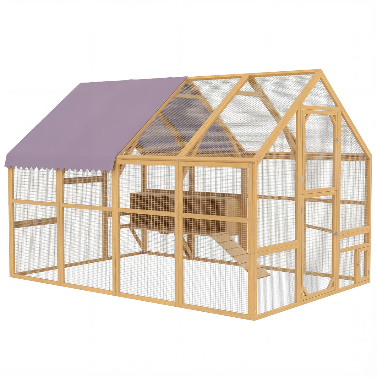 Wooden chicken coop with run, safety lock, door, 4 nesting boxes, for 8-12 chickens, approx. 2.8 x 1.8 x 1.9 m