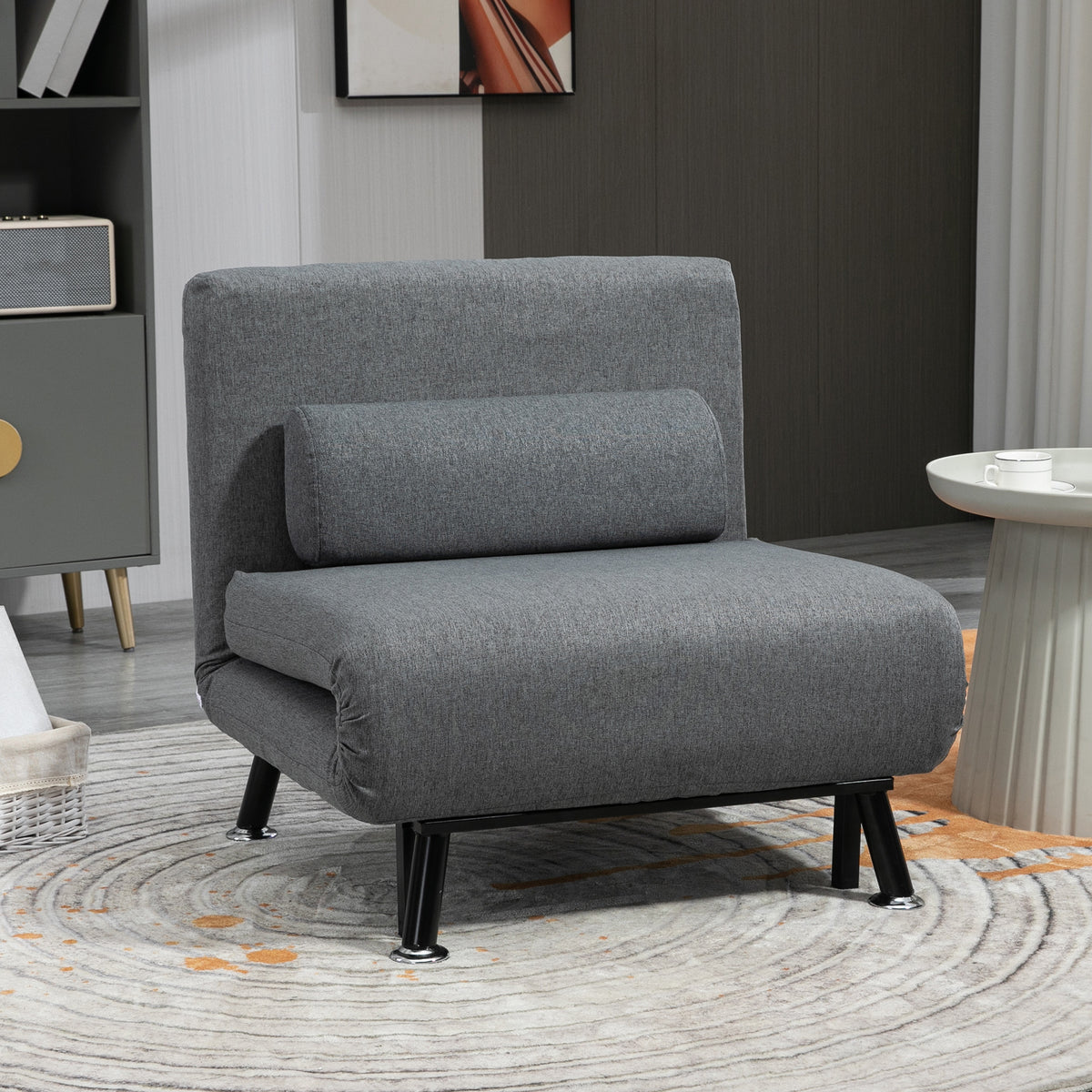 Folding armchair with bed function, foldable recliner in linen look, adjustable backrest, 75 x 70 x 75 cm, dark (2)