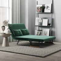 Sofa bed, 2-seater sofa, velvet sofa, sleeping function, incl. 2 cushions, velvet look, nature + green (8)