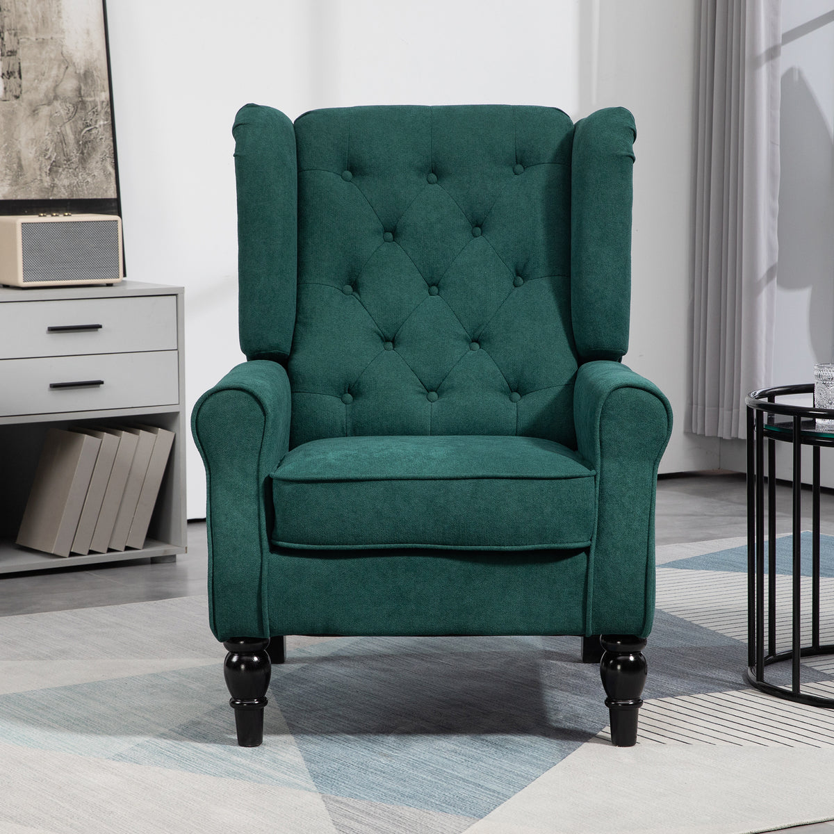 Elegant wingback chair, thickly upholstered, removable cover, 74 x 86 x 102 cm, dark green (10)
