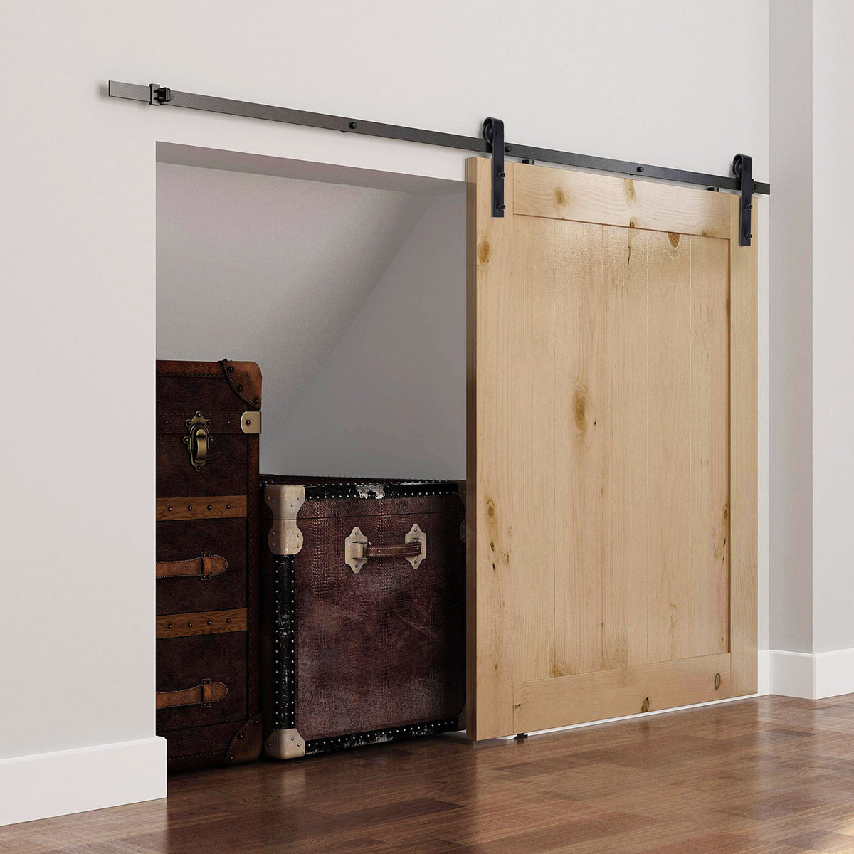Sliding door track kit, up to 90 kg, carbon steel, 200 cm, black, tools included (6)