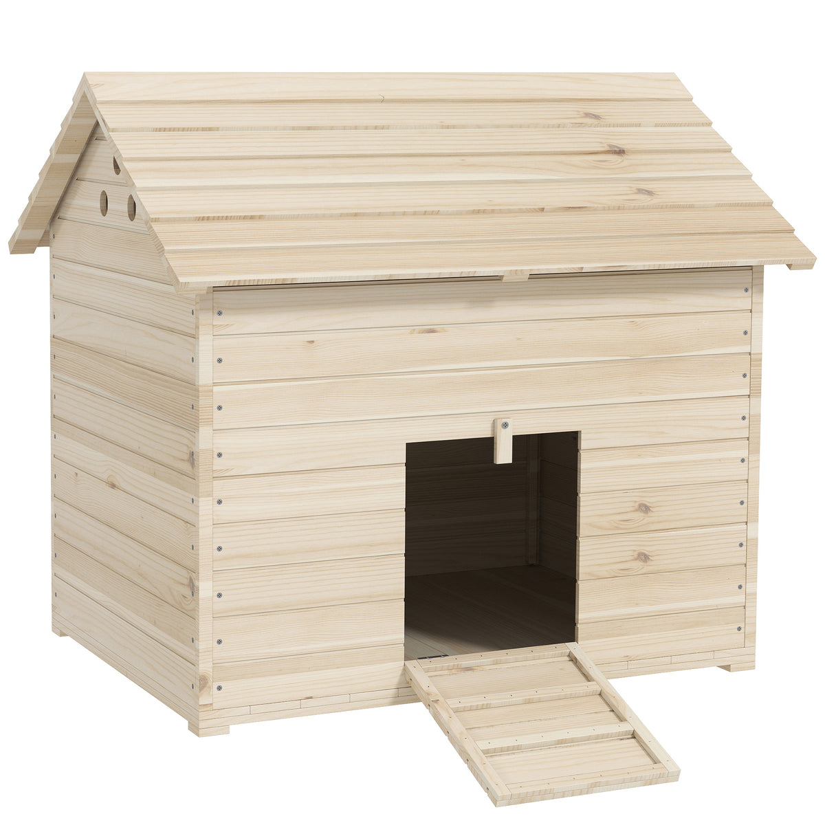 Duck house with hinged roof, poultry house with raised floor and ramp, fir wood, 100 x 82.5 x 91 cm