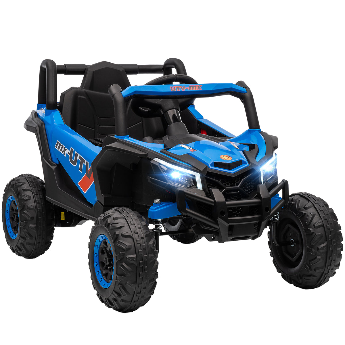 12V electric car for kids, remote control function, seat belt, horn, LED lights, USB port, for 3-5 years, blue