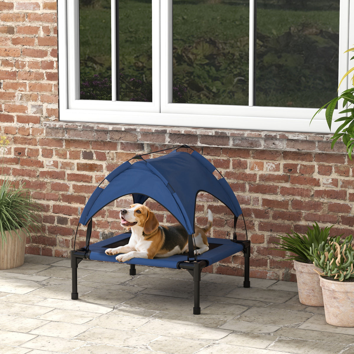 Dog bed with canopy, breathable, water-repellent, up to 20 kg, 76 x 61 x 69.5 cm, dark blue (2)
