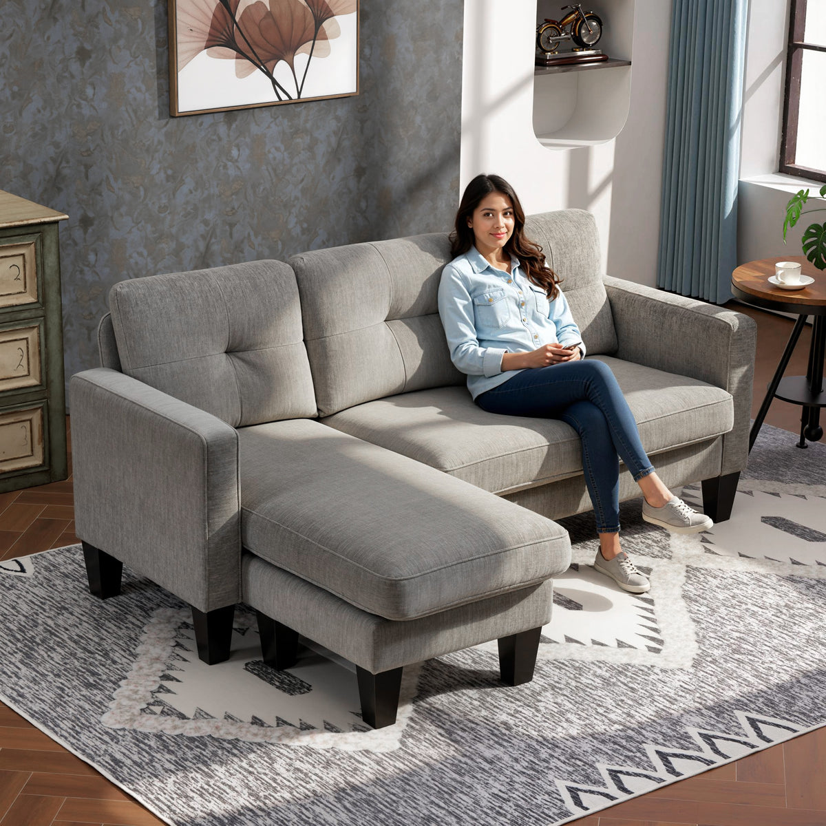 Corner sofa, corner couch with reversible chaise longue, L-shaped sofa, linen-look upholstery, 186 x 130 x 84 cm (2)