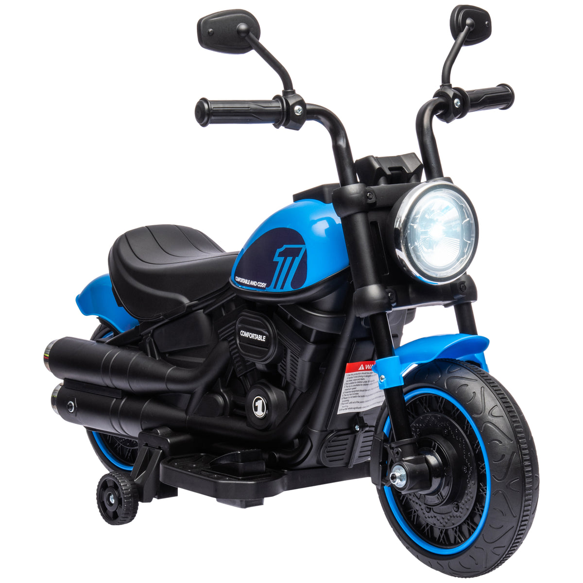 Electric children's motorcycle, electric children's vehicle, with headlight, 3 km/h, blue + black